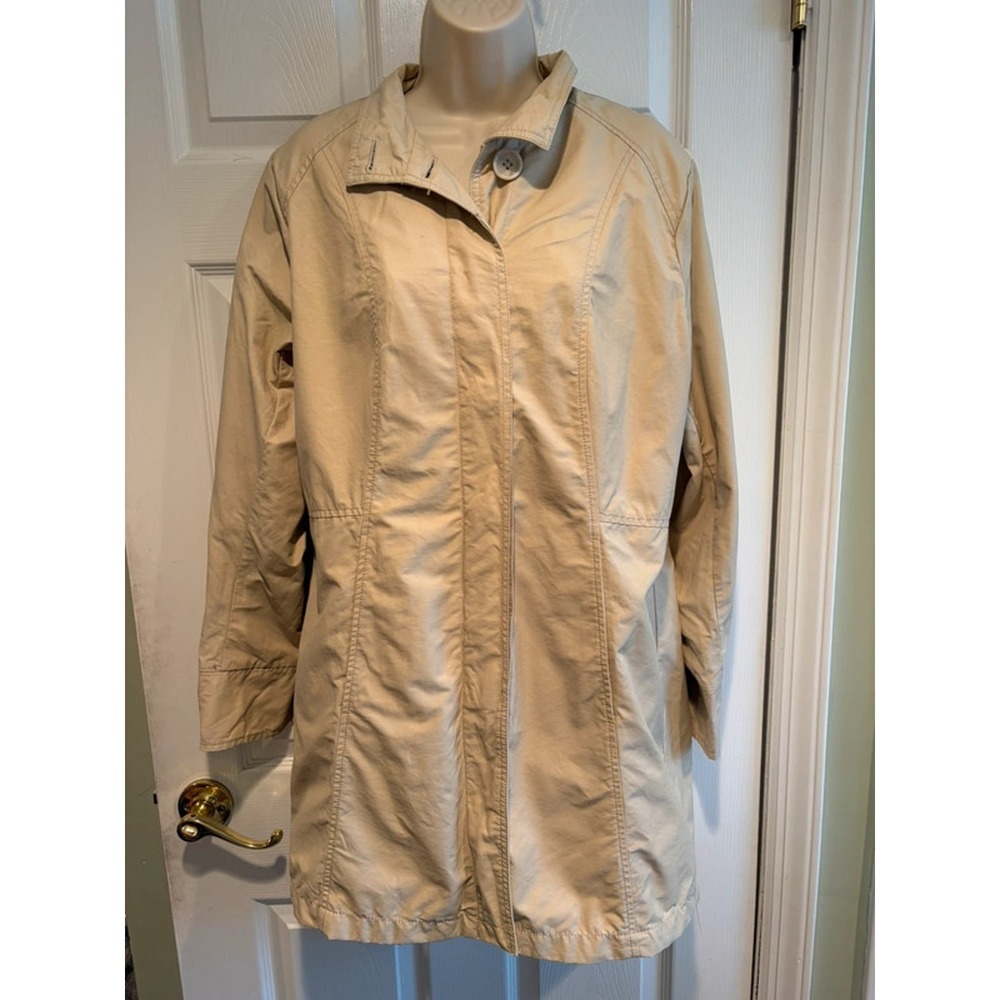 Eddie Bauer Women's Trench Coat L Beige Cotton Nylon Lightweight Jacket Rain